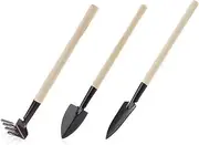 Garden Tools，Garden Trowel， 3pcs/Set Gardening Tools Wood Handle Stainless Steel Potted Plants Shovel Rake Spade for Flowers Potted Plant Seed Disseminators