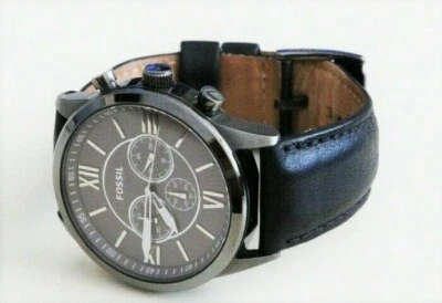 NEW FOSSIL GUNMETAL GRAY TONE,BLACK LEATHER BAND,CHRONOGRAPH WATCH BQ1131