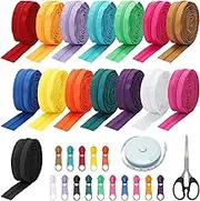 45 Yards 15 Colors #5 Nylon Coil Zippers with 90Pcs Pull Heads, Scissor, Ruler, Assorted Lengths Sewing Zipper for DIY Sewing Crafts Zipper Tape for Clothes, Bag, Purse Making Supplies Kit (Model 2)