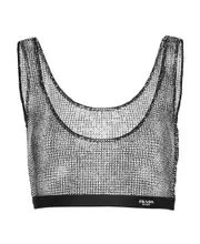 Prada Embellished Mesh Cropped Top IT40 Red iron color