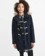 NWT- A&F Abercrombie & Fitch Women Wool-Blend Duffle Coat (Navy, XL)