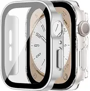 2 Pack Cases for Apple Watch SE/6/5/4 40mm, Electroplating Bumper Frame with Tempered Glass HD Clarity Screen Protector for iwatch Series SE/6/5/4 40mm Accessories, Matte Silver/Clear