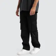 [Nena and Pasadena] P350 Parachute Cargo Pant Jet Black 30