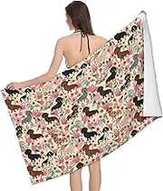 JBYJBX Dog Flower Print Beach Towel Quick Dry Sandproof Microfiber Beach Bath Towel for Travel Pool Camping