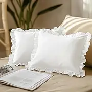 StangH Stain Ruffle Pillow Shams, White Standard Bedding Pillow Covers with Envelope Closure, Wrinkle Resistant Soft Decorative Pillowcases for Bed Sofa/Farmhouse/Girl's Room, Set of 2-20"x26"