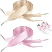 [DYMHQ] 2 Pair Satin Ribbon Shoe Laces, Black White Soft Silk Shoelaces Shoe, Women's Fashion Ribbon Shoelaces, Flat Satin Shoelaces, Wide Flat Silk Shoelaces Suitable for Sports Casual Shoes