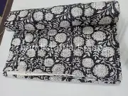 Unique Indian Kantha Hand Block Print Handmade King Size Bedspread Quilt 90x108