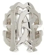 ROBERTO CAVALLI Silvertone Interlocking Logo Ring Size 7.5 NEW
