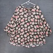 Torrid Blouse Womens 4 Plus Floral Long Sleeve Tunic Key Hole Round Neck Rayon