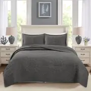 100% Cotton Cover Lightly Quilted Coverlet Set Unity Charcoal Queen