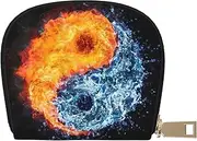 [EdWal] yin yang fire Water Print Card Holder Unisex Credit Card Case for Men and Women Leather Card Holder, Slim Business Card, White, One Size