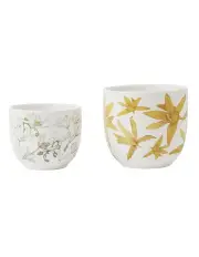 [Maxwell & Williams] Royal Botanic Gardens Australian Orchids Planter Set of 2 Gift Boxed in Yellow/White