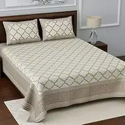 [LIVING ROOTS] Super King Double Bedsheet Pure Cotton - 1 Bedsheet with 2 Pillow Covers | 100 inch x 108 inch (Brown Window)