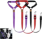 3 Pack Dog Seat Belt for Car, Car Headrest Restraint Adjustable Nylon Fabric, Dog Restraints Vehicle Seatbelts Harness (Black & Red & Purple)