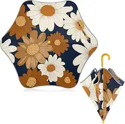 [ODAWA] Retro Daisy Blue Kid Umbrellas J Handle Kids Umbrella Easy Open and Close