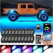 20pcs RGB LED Pods Waterproof Red Green Blue Underground Kit for Semi Truck Boat Trailer SUV Pickup Bus 12V