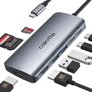 USB C Laptop Docking Station Dual HDMI Monitor Adapter, Cakitte 8 in 1 USB C to Dual HDMI Adapter, USB C Hub Multiple Monitor with Dual 4K HDMI, 2 USB, PD, SD/TF Card Reader for Dell/HP/Lenovo