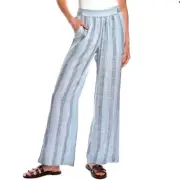 Splendid Womens Pants Size Medium Blue Stripe Linen Golden Hour Wide Leg New