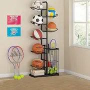 Vertical Basketball Storage Rack 5-Tier, Stable Sports Equipment Storage Organizer, Removable Garage Ball Holder for Indoor Display Volleyball Football Badminton
