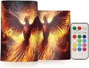 XYMZR Phoenix Fire Black Flameless Candles with Remote Set of 2 - No Batteries Included, 3” Diameter Battery Candles Flickering with Timer, LED Pillar Votive Candles for Outdoor Indoor