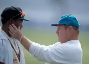 West Indies batsman Brian Lara is examined by the team physio- Old Cricket Photo