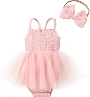 [CBHAIBLYD] Infant Baby Girl Summer Romper Dress Sleeveless Strap Mesh Tutu Skirt Backless Bodysuit with Headband