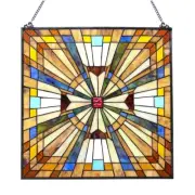 FLARE Tiffany-stained-glass Mission Square Hanging Window Panel 24 Suncatcher