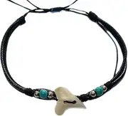 [Swimmi] Genuine Mako Shark Tooth Bracelet for Men Fits 6 to 10 inch Wrist Size, Handmade Waxed Cord Corwrie Shell Shark Tooth Bracelet for Women Jewelry (GA099-BL), Shark Tooth, shark tooth