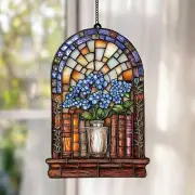 Forget Me Not Bookshelf Acrylic Suncatcher, Cozy Reading Nook Gift for Her