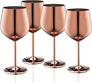 WOTOR Rose Gold Wine Glasses, Set of 4, 540 ml Stainless Steel Wine Glasses, Robust & Unbreakable Goblets Suitable for Outdoor, Camping, Pool, Travel