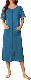 [Ekouaer] Zip Up Robes for Women Long Waffle Knit Bathrobe Lightweight house coat Soft Full Length Nightgown with Pockets S-3XL