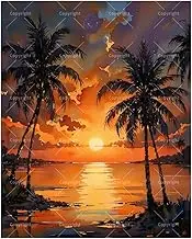 Colorful Paint by Numbers Kit for Adults - DIY Tropical Palm Trees at Sunset Painting on Canvas 16x20 Inches, Acrylic Paint Set, Suitable for Beginners,Beach Art for Home Decoration or Gifts