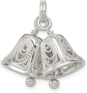 [JewelryWeb] 925 Sterling Silver Polished Moveable Bells Charm Pendant Necklace 20x13mm Wide