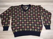 Woods & Gray Argyle Sweater Mens Sz L Wyoming Indigo 100% Cotton Heavyweight