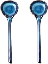 Tablespoons 2-Piece Antique Long-Handle Spoon Ceramic Dinner Spoon Creative Round Spoon Multi-Function Dessert Spoon Serving Spoon (Color : B)