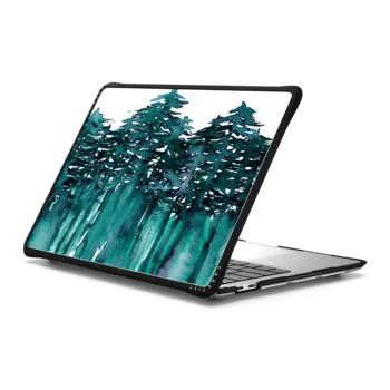 MacBook Pro 13-inch (M1 / M2 / Intel) Impact Case FOREST THROUGH THE TREES - 5 Teal Blue Green White Watercolor Painting Chic Nature Fine Art Style Minimalist Outdoors Adventure Colorful Brushstrokes Modern Wanderlust Design