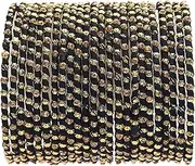 [Tongari] Multicolor Metal bangles/kada Set wrapped in Silk Thread & golden dots for Women & Girls (24 Pcs) {Black}