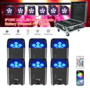 6Pcs Wireless Rechargeable LED Par Can Light App/Wifi/DMX RGBWA+UV w/Case Stage