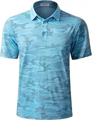 [Derminpro] Men's Camouflage Golf Polo Shirts Short Sleeve Quick Dry Stretch Collared T-Shirts, 33-sky Blue, Large