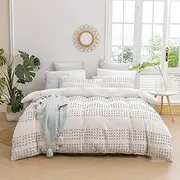 [Dreamaker] Clovelly Tufted Stripe Quilt Cover Set Duvet Cover Bed Linens Natural Cotton Bedding Bedroom Decor Queen Bed 3 pcs- Tufted and Dotted Design, Seafoam, Stylish, 1 Quilt Cover, 2 Pillowcases