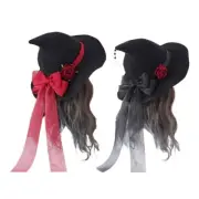 Fashion Witch Hat Rose Big Bow Halloween Gifts for Head Ornament Cosplay