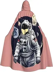 Astronaut On The Moon 1 Print Hooded Grace Cloak For Women Men Halloween Cosplay Carnival Parties Themed Events, Black