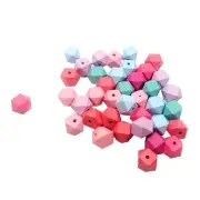 30pcs Mixed Geometric Wooden Beads Painted Natural Octagon Geometric