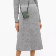 Tibi High Rise Ribbed Knit Midi Sweater Skirt Grey Size XXS NWT A-Line Pull-On