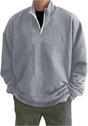 Men's Pullover 1/4 Zip Casual Long Sleeve Sweater Coat Top Loose Fit Stand Collar Hoodless Athletic Sweatshirts
