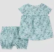Carter’s Just One You Baby Girl’s 3M Set Shirt Bloomers Blue Green Floral Print