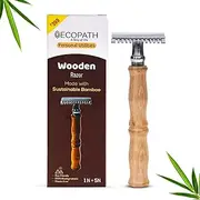 Ecopath Wooden Shaving Razor for Men | Classic Long Handle | Brass Safety Razor | Eco-Friendly & Reusable | Plastic-Free Zero-Waste Grooming | Premium Grip for Smooth Shave | Pack of 1