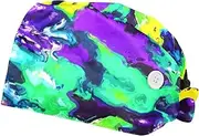 [FVQL] 2PCS Nursing Caps Scrub Caps Women Scrub Hat, Colorful Abstract Pattern