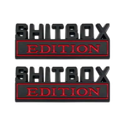 2x Metal Black & Red Shitbox Edition Logo Fender Trunk Sport Emblem SUV 3D Badge (for: Honda Civic)