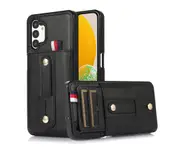 Hidden Card Slot Case for Samsung Galaxy A13, with Leather Loop Strap - Black